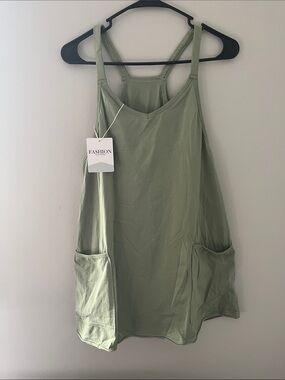 Light Olive Green Sleeveless Pocket Dress
